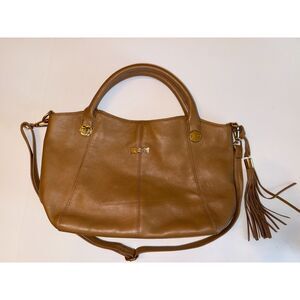 Onna Ehrlich Tan Pebble Leather Gold Hardware Tassel Feature Shoulder Cross Bag